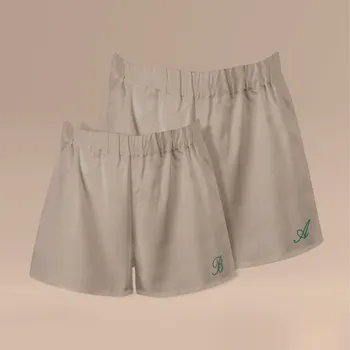 Trenýrky Párové trenky pro mámu a tátu s iniciálami - béžové Velikost pro ni: L, Velikost pro něj: M, Font a barva nitě: Tyrkysová psací bez srdíčka