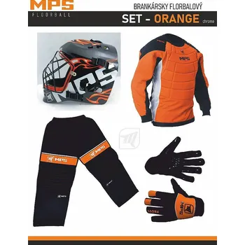 Florbalový dres MPS Orange brankářský set + maska Pro Flame - Black/Orange + Florbalové rukavice MPS vel. M