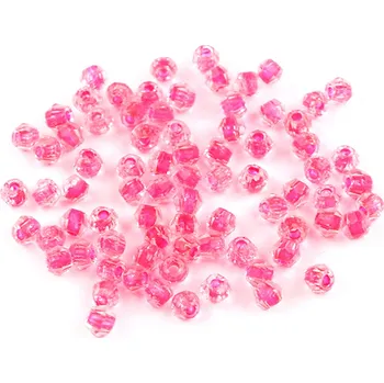 Dětské navlékací korálky Skleněné korálky broušené Ø4 mm transparentní s průtahem, malé, 4 růžová ostrá