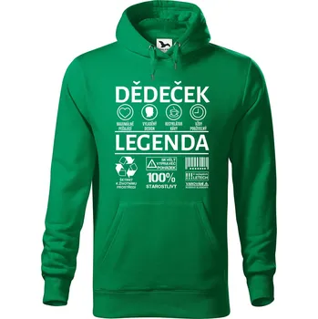 Pánská mikina Pánská mikina s potiskem Dědeček legenda Velikost (muž): S, Vyberte barvu: Středně zelená