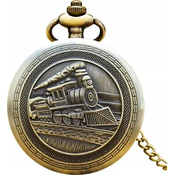 Hodinky Kapesní hodinky pro železničáře s kompasem, parní lokomotivou a sýkorou, s řetízkem