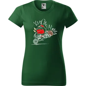 Dámské tričko Dámské tričko Santa na motorce Barva trička: Lahvově zelená - 06, Velikost: S