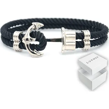 Náramek Šňůrkový náramek Luxmen kotva 21 cm černý
