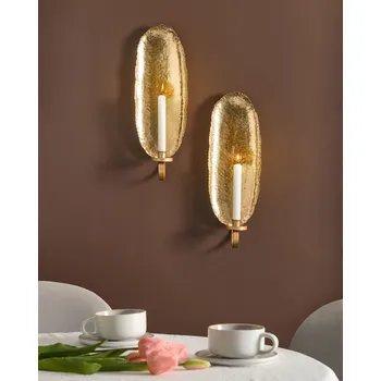 Svícen Sada 2 nástěnných svícnů zlaté železo moderní svícny minimalistický design dekorace Beliani