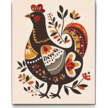 Diamantové malování Diamantové malování - Severské lidové umění - Slepice Velikost: 30x40cm, Rámování: Pouze srolované plátno, Diamanty: Čtvercové