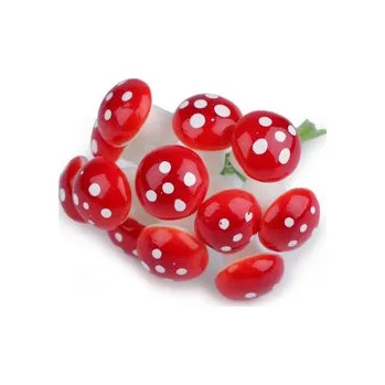 Bytová dekorace Umělá muchomůrka / hřib na drátku - 72 ks - 2 červená