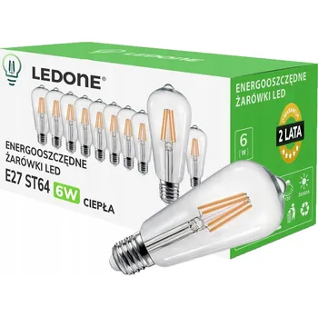 Žárovka 10x LED žárovka filament E27 ST64 6W teplá bílá retro CLEAR Sada LED