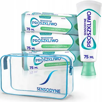 zubní pasta SENSODYNE PRO SKLOVINU KAŽDODENNÍ OCHRANA ZUBNÍ PASTA 75 ML x3 + KOSMETICKÁ TAŠTIČKA