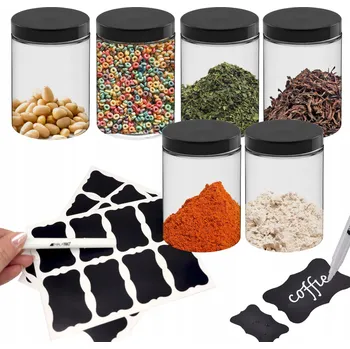 Dóza na potraviny 6x SKLENICE PLASTOVÉ NÁDOBY NA POTRAVINY PET 300ML + ŠTÍTKY S POPISOVAČEM