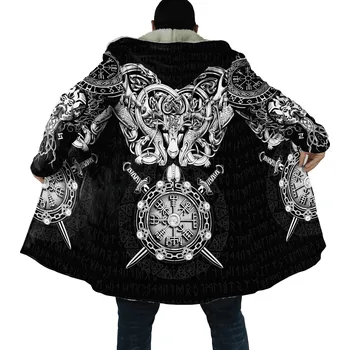 Pánská mikina Dlouhá zimní mikina s potiskem CS2225 Raven Wolf Tattoo 3D Velikost: S, Barva (Varianta): Hooded cloak 14