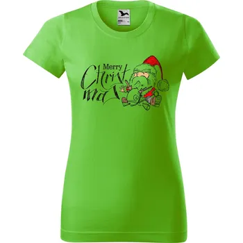Dámské tričko Dámské tričko s potiskem Merry Christmas Barva trička: Apple green, Velikost: L