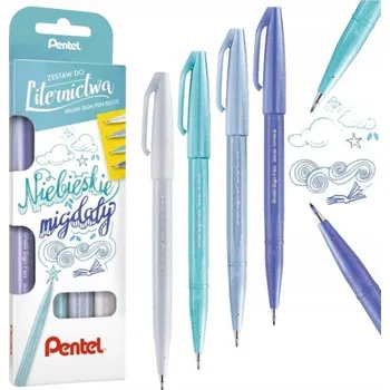Sada kaligrafických fixů Pentel Brush Pen - Modré mandle, 4 barvy