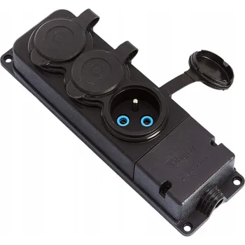 Elektrická zásuvka Zásuvka 3x zasuvka, francouzský typ , černý