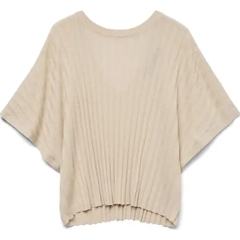 Dámské tričko ÚPLETOVÉ TRIČKO S NETOPÝŘÍM RUKÁVEM BÉŽOVÉ Vero Moda