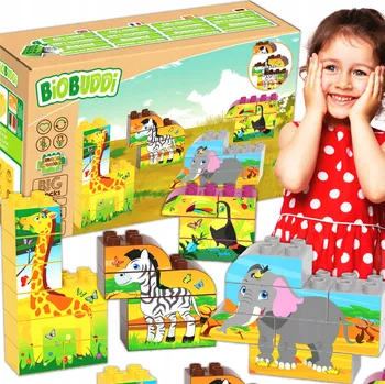 ostatní stavebnice EKOLOGICKÉ Stavebnice BiOBUDDi Puzzle Zvířátka Sada Žirafa Slon žirafa