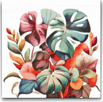 Diamantové malování Diamantové malování - Monstera v akvarelových odstínech Velikost: 50x50cm, Rámování: Pouze srolované plátno, Diamanty: Kulaté