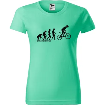 Dámské tričko Dámské tričko s potiskem Evoluce cyklista Barva trička: Mátová - 95, Velikost: L
