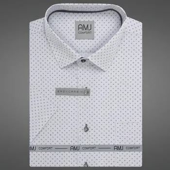 Pánská košile Pánská košile AMJ bavlněná, světle šedá s puntíky / tečkami, VKSBR1444, krátký rukáv, slim fit, vel. 43