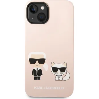 Pouzdro na mobilní telefon Silikonové pouzdro Karl Lagerfeld and Choupette Liquid Silicone pro Apple iPhone 14 Plus, růžová
