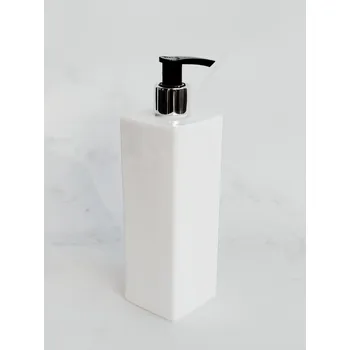 Dávkovač mýdla hranatý LUNA 500 ml bílý s černo-stříbrným dávkovačem