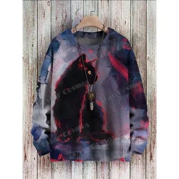 Dámský svetr Unisex svetr s potiskem CS1118 kočka Mona Lisa Velikost: M, Barva (Varianta): Svetr 12