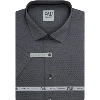 Pánská košile Pánská košile AMJ bavlněná, tmavě šedá s tečkami, VKSBR1446, krátký rukáv, slim fit, vel. 43