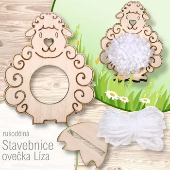 ostatní stavebnice Rukodělná stavebnice OVEČKA Líza. Velikost 8x10cm. Vše uloženo v papírovém boxu. Materiál dřevo, příze, papír. Balení 2Ks.