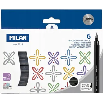 ŠTĚTCOVÉ Fixy pro kaligrafii 6 METALICKÝCH barev Štětec Milan Pisak
