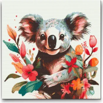 Diamantové malování Diamantové malování - Koala obklopená květinami Velikost: 50x50cm, Rámování: Pouze srolované plátno, Diamanty: Čtvercové