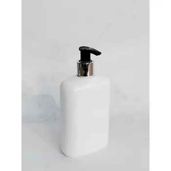 Dávkovač mýdla oválný LIMA 400 ml bílý s černo-stříbrným dávkovačem