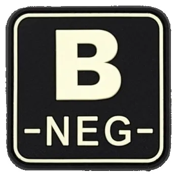 Nášivka JACKETS TO GO Nášivka krevní skupina B- NEG plast velcro GLOW IN THE DARK