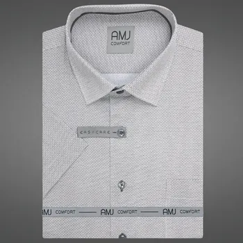 Pánská košile Pánská košile AMJ bavlněná, šedá puntíkovaná / síťovaná, VKSBR1445, krátký rukáv, slim fit, vel. 45