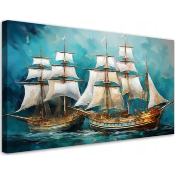 Obraz Obraz na plátně, Lodě Plachetnice Retro Tyrkysová 120x60