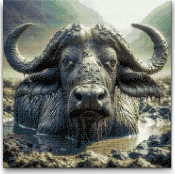 Diamantové malování Diamantové malování - Vodní buvol Velikost: 50x50cm, Rámování: Pouze srolované plátno, Diamanty: Kulaté