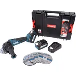 Bruska úhlová AKU 125mm bezuhlíková - 18V + 2x baterie 5.0Ah + nabíječka 3.5A + kufr + kotouče XTLINE