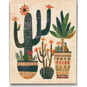 Diamantové malování Diamantové malování - Severské lidové umění - Kaktusy Velikost: 30x40cm, Rámování: Pouze srolované plátno, Diamanty: Čtvercové