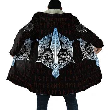 Pánská mikina Dlouhá zimní mikina s potiskem CS2227 Tattoo Vegvisir Rune 3D Velikost: S, Barva (Varianta): Hooded cloak 2