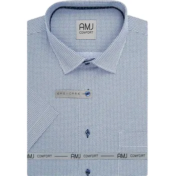 Pánská košile Pánská košile AMJ bavlněná, modrá puntíkovaná / síťovaná, VKBR1434, krátký rukáv, regular fit, vel. 49/50