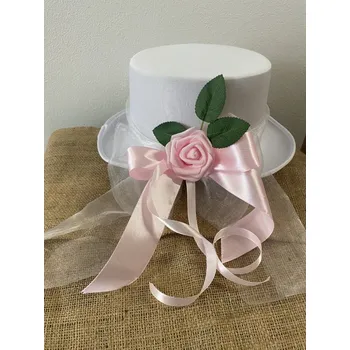 Svatební dekorace Cylindr bílý na auto s růží růžová