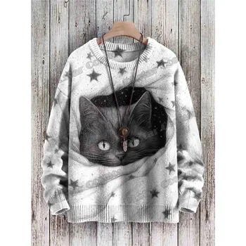 Dámský svetr Unisex svetr s potiskem CS1118 kočka Mona Lisa Velikost: L, Barva (Varianta): Svetr 6