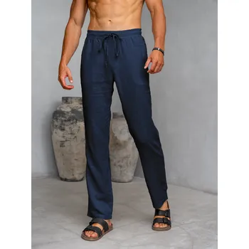 Pánské kalhoty TallGuys Pánské prodloužené lněné kalhoty | Navy Velikost: XXL, Délka kalhot: LONG