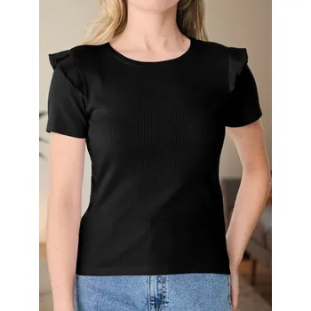 Dámské tričko Sinsay - Tričko z&nbsp;žebrovaného úpletu - černá - 754BB-99X - 754BB-99X-L