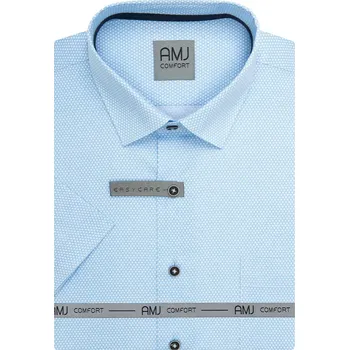 Pánská košile Pánská košile AMJ bavlněná, světle modrá s kosočtverci, VKSBR1435, krátký rukáv, slim fit, vel. 40