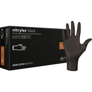 Vyšetřovací rukavice Nitrilové rukavice bez pudru Mercator Nitrylex vel. XL 100 ks černé