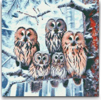 Diamantové malování Diamantové malování - Soví rodina v zimě Velikost: 50x50cm, Rámování: Pouze srolované plátno, Diamanty: Kulaté