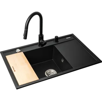 Granitový dřez Pyramis Camea dřezy s baterií černá/černá 070168401I