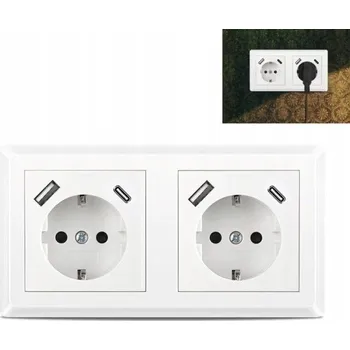 Elektrická zásuvka DVOJITÁ ZÁSUVKA S NABÍJEČKOU USB A+C 16A 250V BÍLÁ