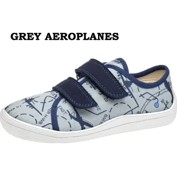 Dívčí tenisky Barefoot plátěné tenisky BEDA PLAYFUL - GREY AEROPLAN (BFN 170040/TEX/W), Beda Barefoot Velikost: 28