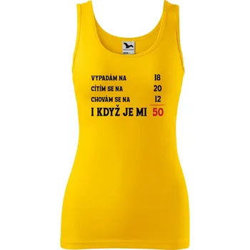 Dámské tílko s potiskem Je mi 50 Velikost: L, Barva: Žlutá