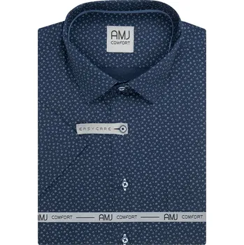 Pánská košile Pánská košile AMJ bavlněná, tmavě modrá s tečkovanými trojúhelníky, VKSBR1440, krátký rukáv, slim fit, vel. 43